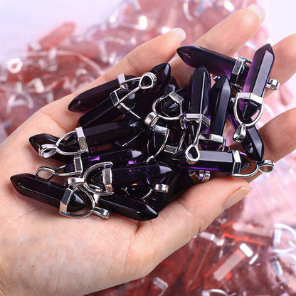 Natural Raw Gemstone Hexagon Prism Crystal Pendants