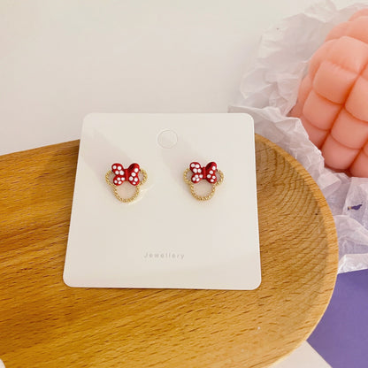 Women's Sweet Cute Mini Mouse Red Bow Earrings