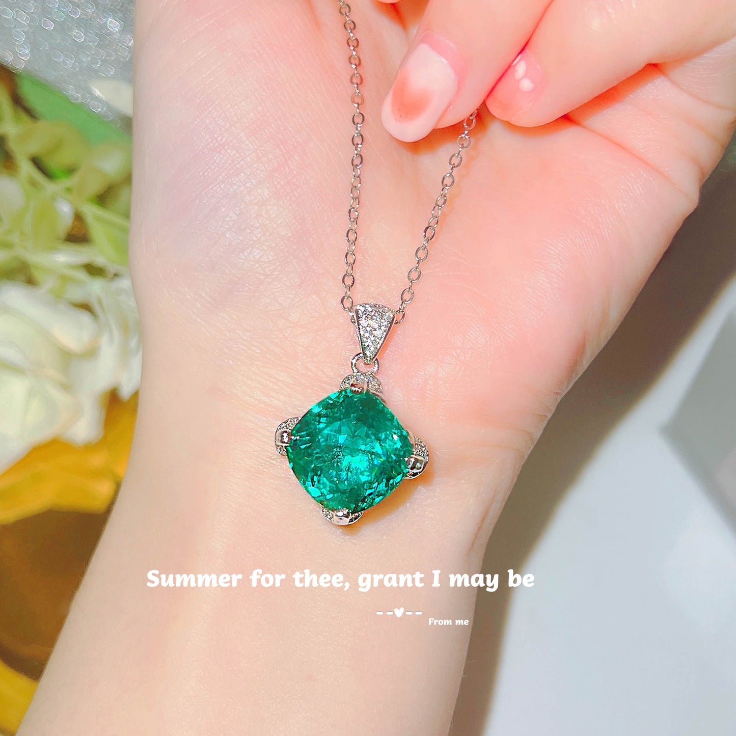 Natural Aquamarine Topaz Carat Simulation Emerald Necklaces