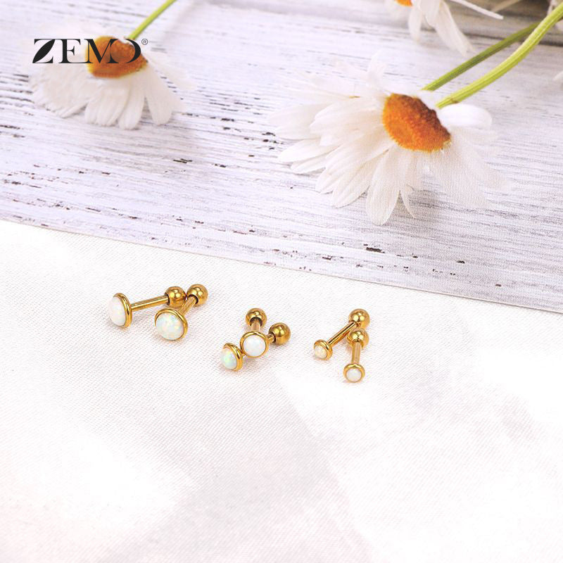 Opal Female Screw Tightening Buckle Simple Earrings