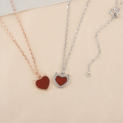 Women's Sier Small Exquisite Fashion Heart Red Agate Jewelry Necklaces