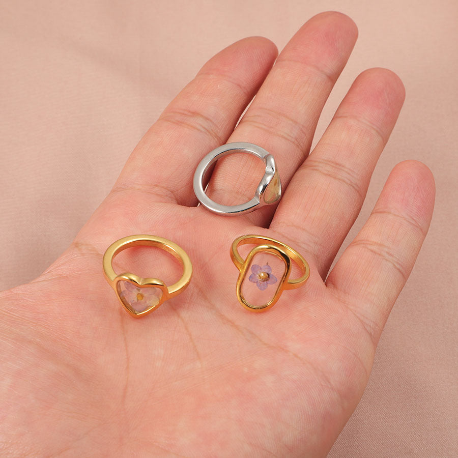 Dried Flower Love Heart-shaped Personality Simple Gold Rings