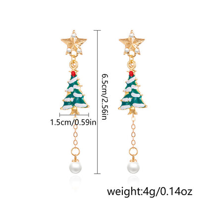 Christmas Tree Hat Santa Claus Asymmetric Earrings