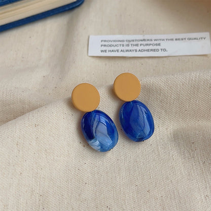 High-grade Sense Blue Color Enamel Design Blooming Earrings