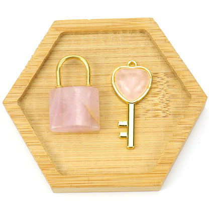Natural Stone Love Key Heart Lock Pendants