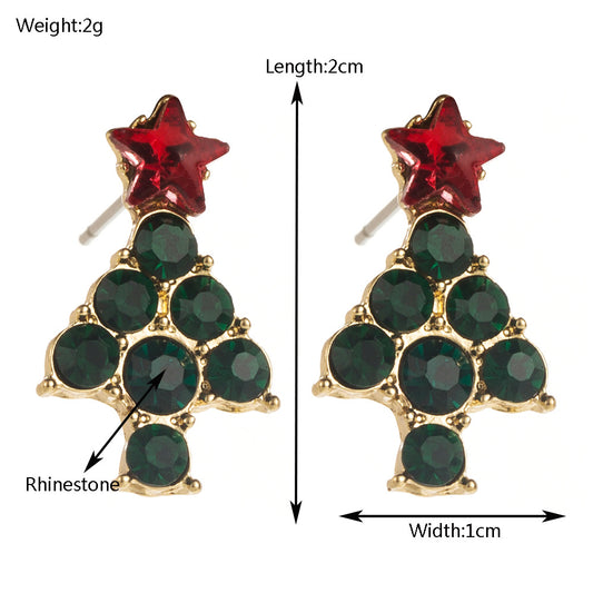 Christmas Fashion Elk Tree Rhinestone Three-dimensional Earrings