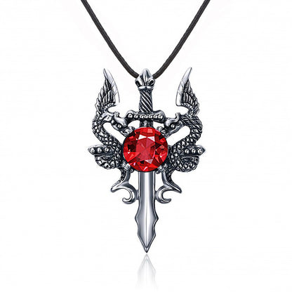 Men's Dragon Double Vintage Domineering Trendy Inlaid Red Pendants