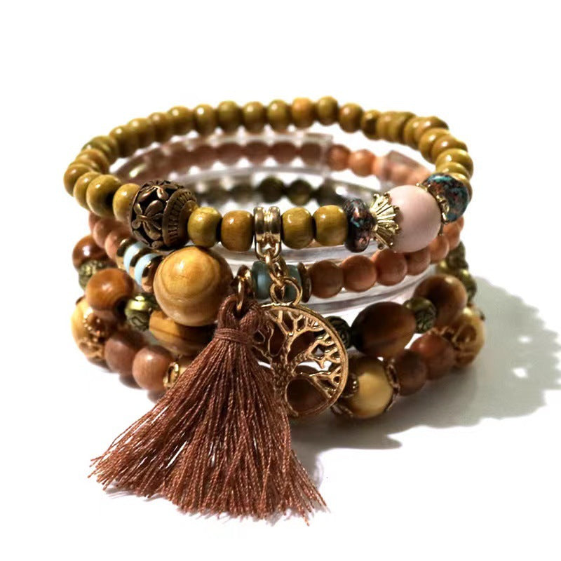 Style Wooden Bead Beaded Elastic String Bracelets