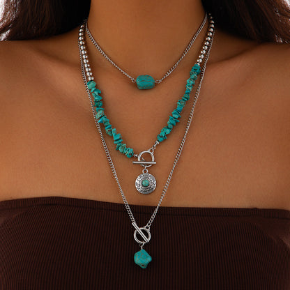 Beaded Geometric Turquoise Clavicle Chain Casual Necklaces