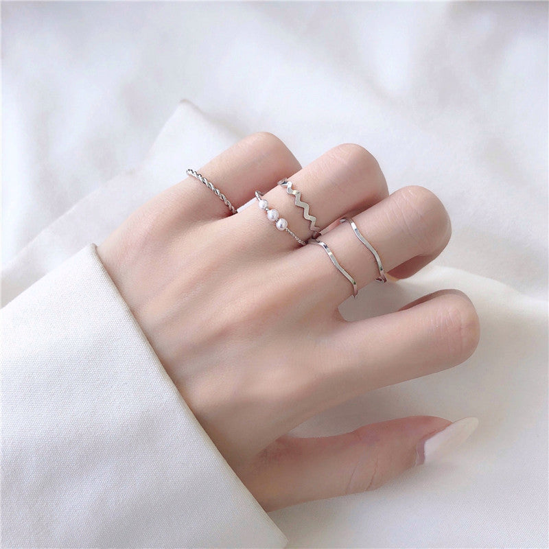 Women's Simple Pearl Combined Set Personality Tail Rings