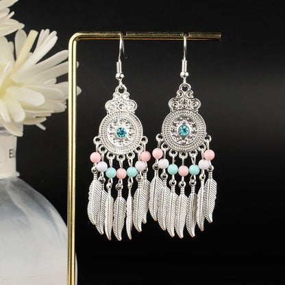 Tassel Turquoise Retro Imitation Miao Sier Minority National Style Earrings