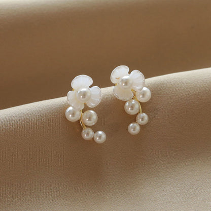 Fashion Sier Needle Temperament Trend Pearl Rings