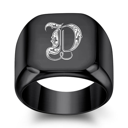 Men's English Initial Letter Titanium Steel Retro Punk Rings
