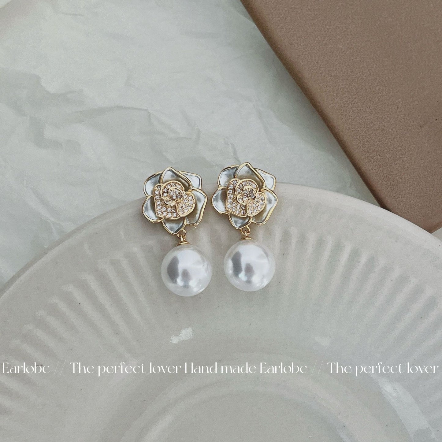 Misty Camellia Mori Style Refined Zircon Pearl Earrings