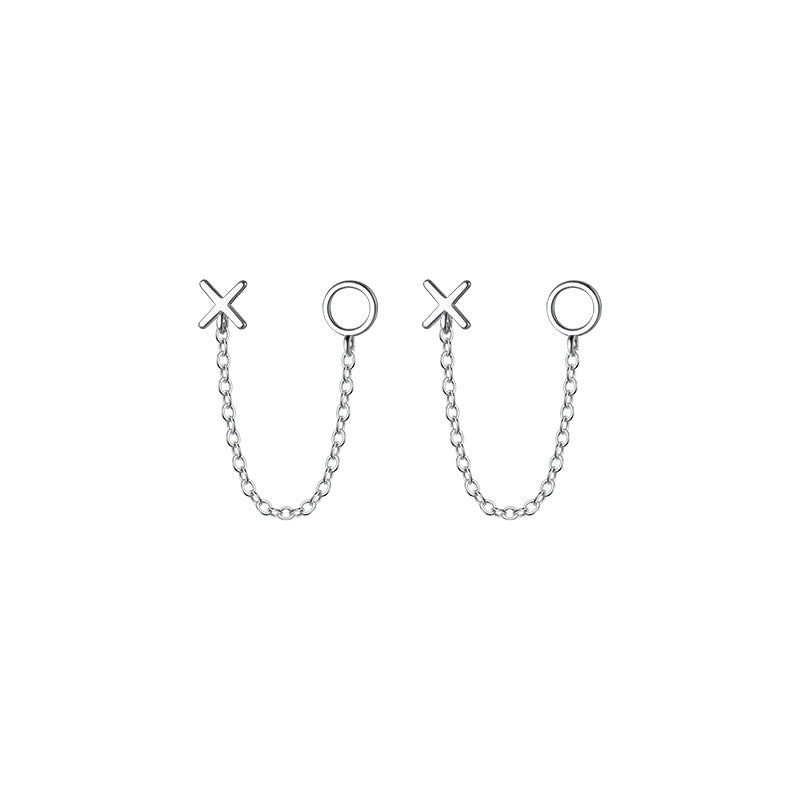 Sier Geometric Chain Eardrops One-piece Double Earrings