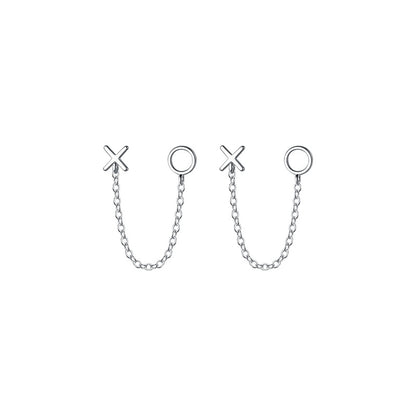 Sier Geometric Chain Eardrops One-piece Double Earrings