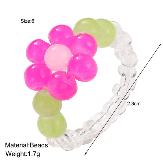 Color Stretch Crystal Beads Female Design Sense Rings