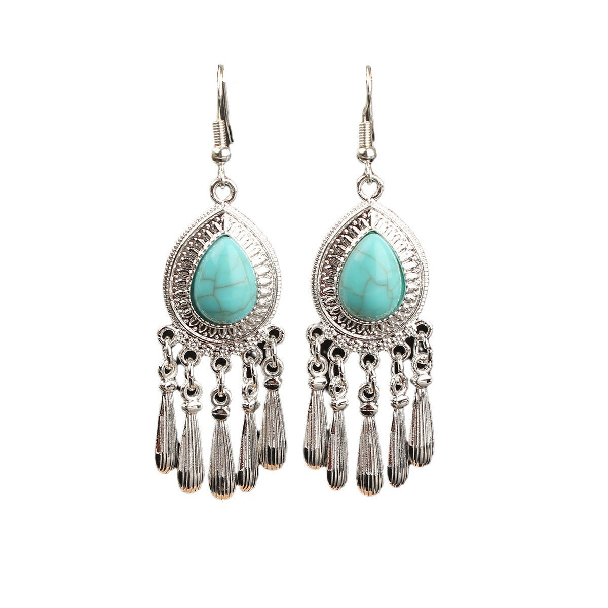 Tassel Turquoise Retro Imitation Miao Sier Minority National Style Earrings