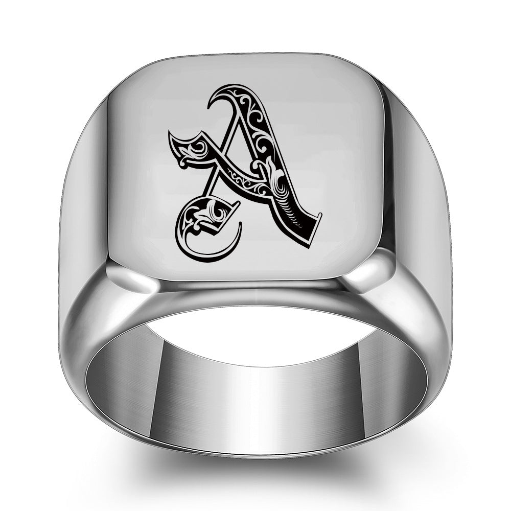 Men's English Initial Letter Titanium Steel Retro Rings