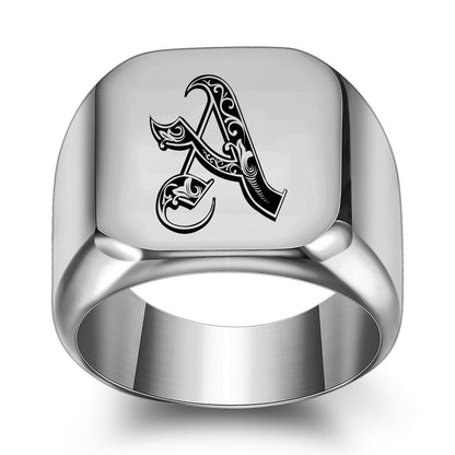 Men's English Initial Letter Titanium Steel Retro Rings