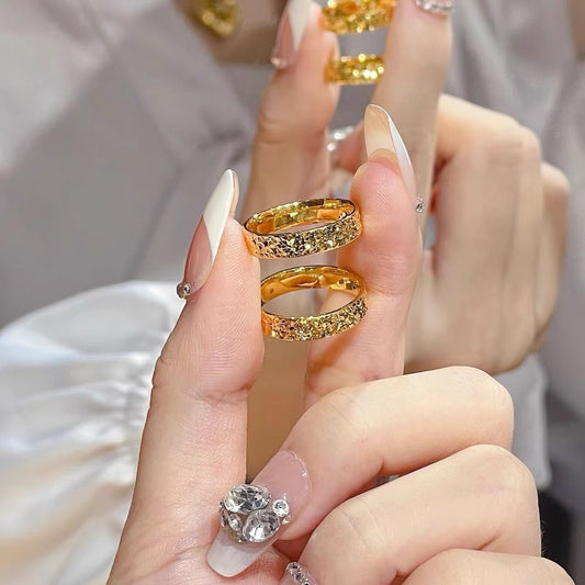 Gold Crushed Ice Couple Fashion Simple Rings