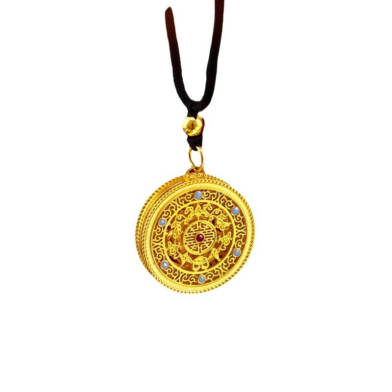 Hollow Gold Silk Ancient Law Compass Vietnam Placer Pendants