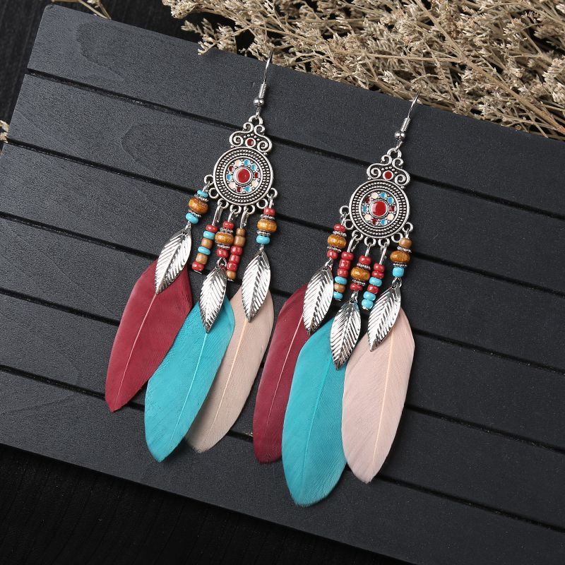 Ethnic Style Long Feather Temperamental Tassels Personality Earrings