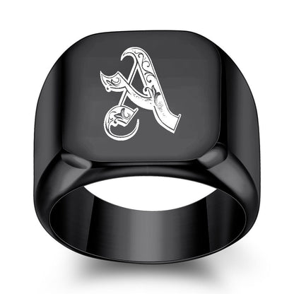 Men's English Initial Letter Titanium Steel Retro Punk Rings