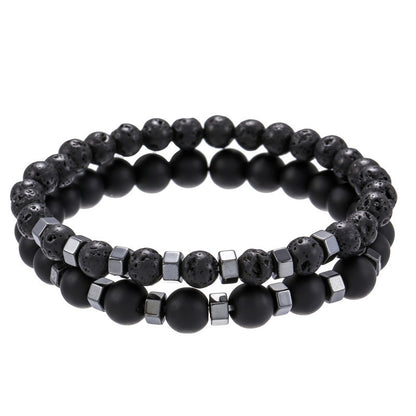 Men's Frosted Wooden Bead Hematite Beaded Suit Bracelets