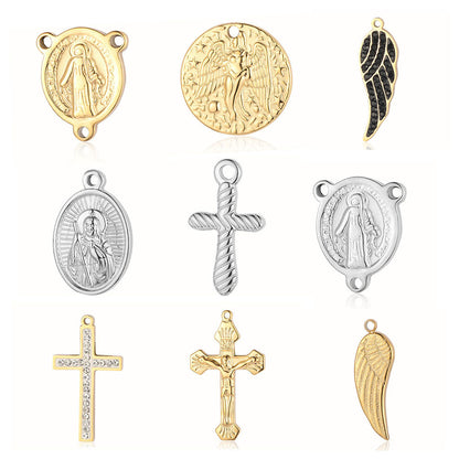 Bead Cross Retro Titanium Steel Angel Pendants