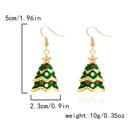 Diamond Christmas Tree Bow Garland Bell Earrings