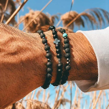 Men's Frosted Wooden Bead Hematite Beaded Suit Bracelets