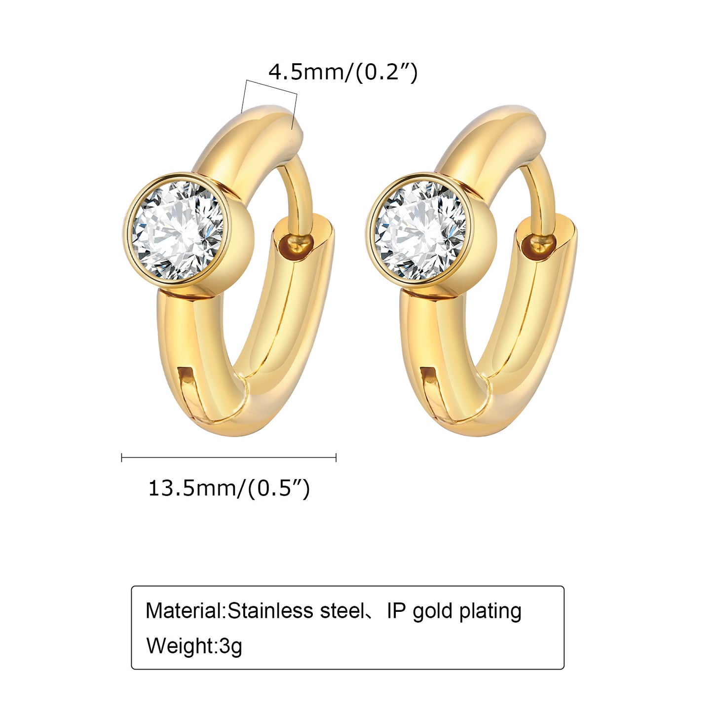 Women's Stainless Steel Single Zircon Shaped Ear Earrings