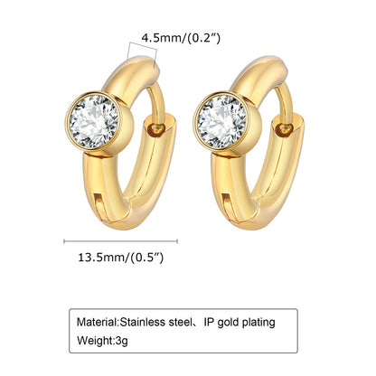 Women's Stainless Steel Single Zircon Shaped Ear Earrings