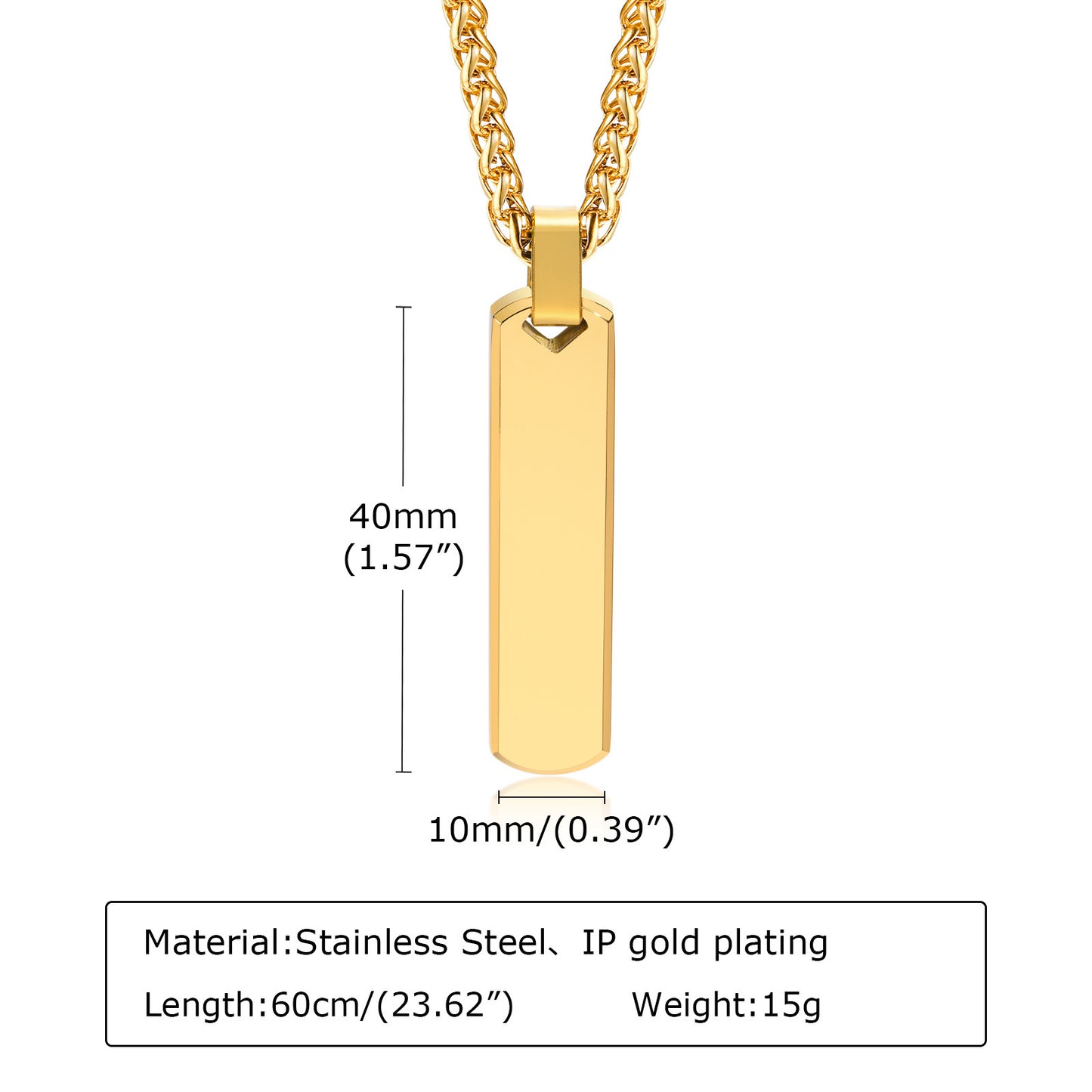 Men's Ornament Simple Stainless Steel Three-dimensional Rectangular Necklaces