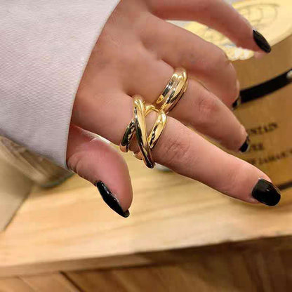 Gold Geometric Line Female Retro Exaggerated Rings