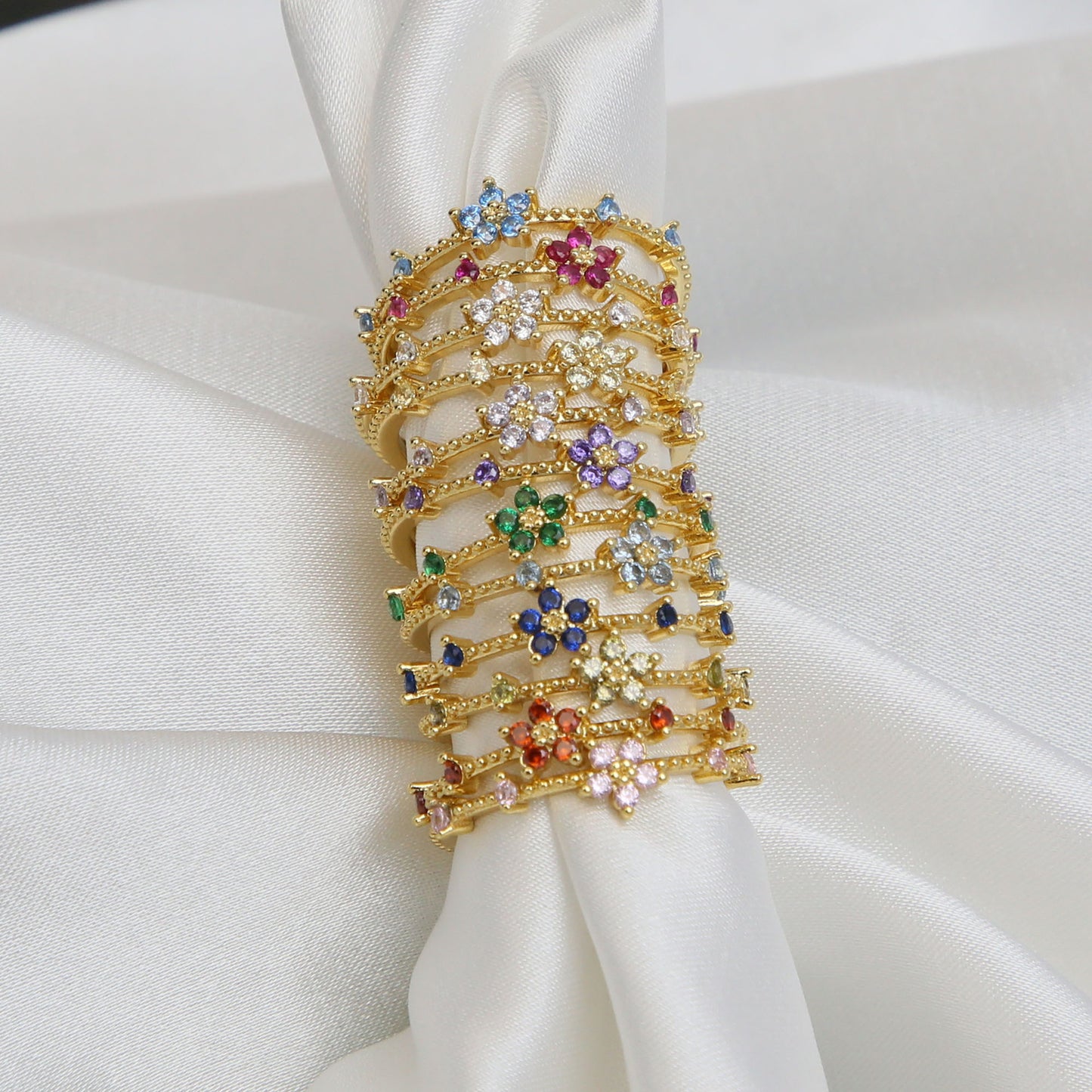 Women's Color Zirconium December Birthday Stone Little Flower Rings