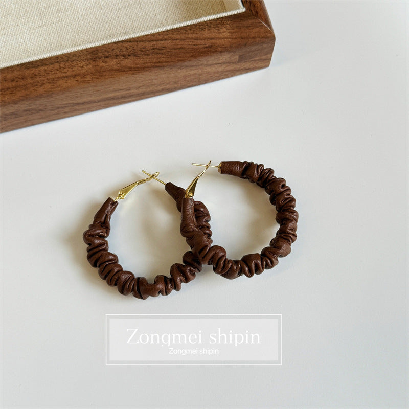 Style Leather Niche Design Solid Color Earrings