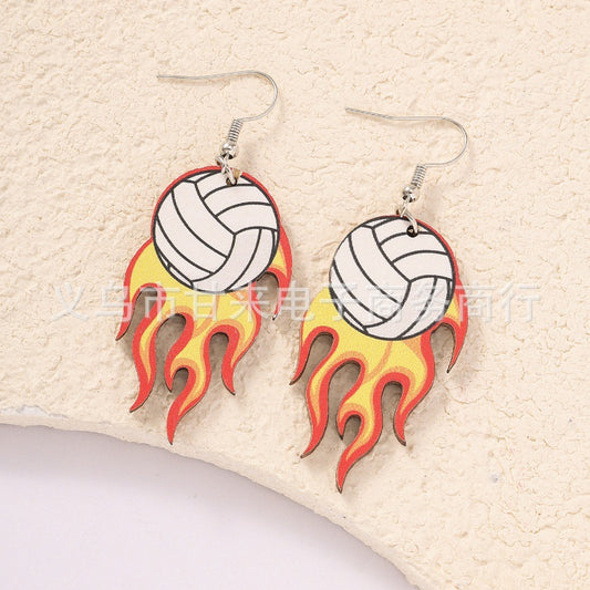 Personality Flame Rugby Basketball Football Volleyball Earrings