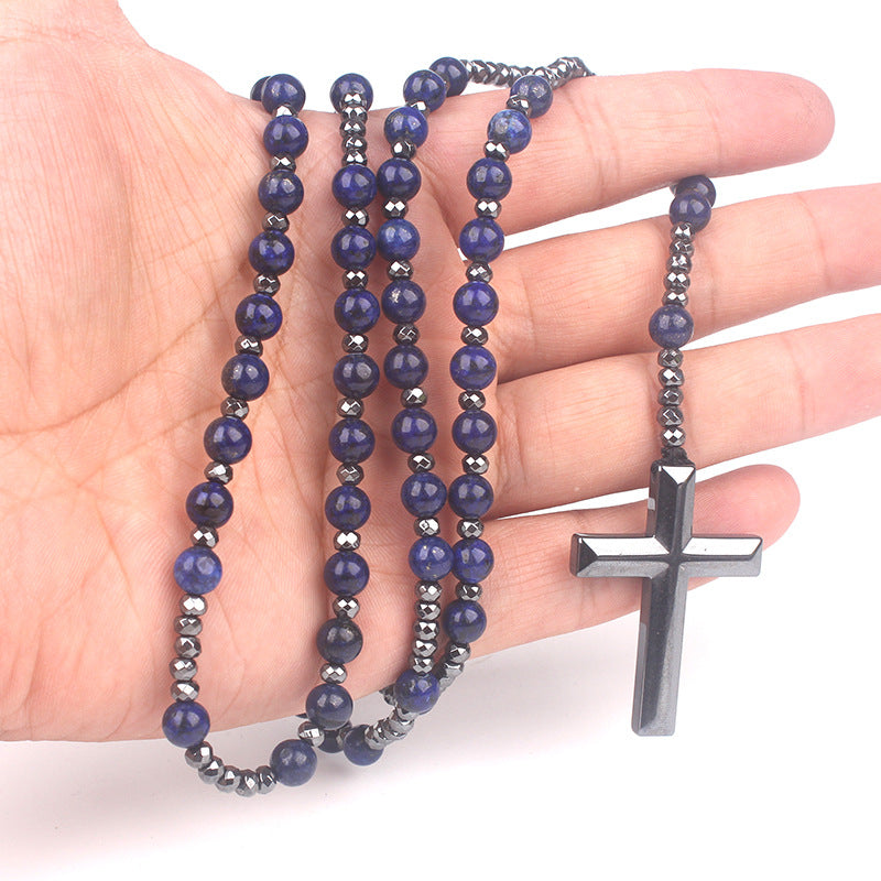 Religious Cross Black Flash Matte Haematite Long Necklaces