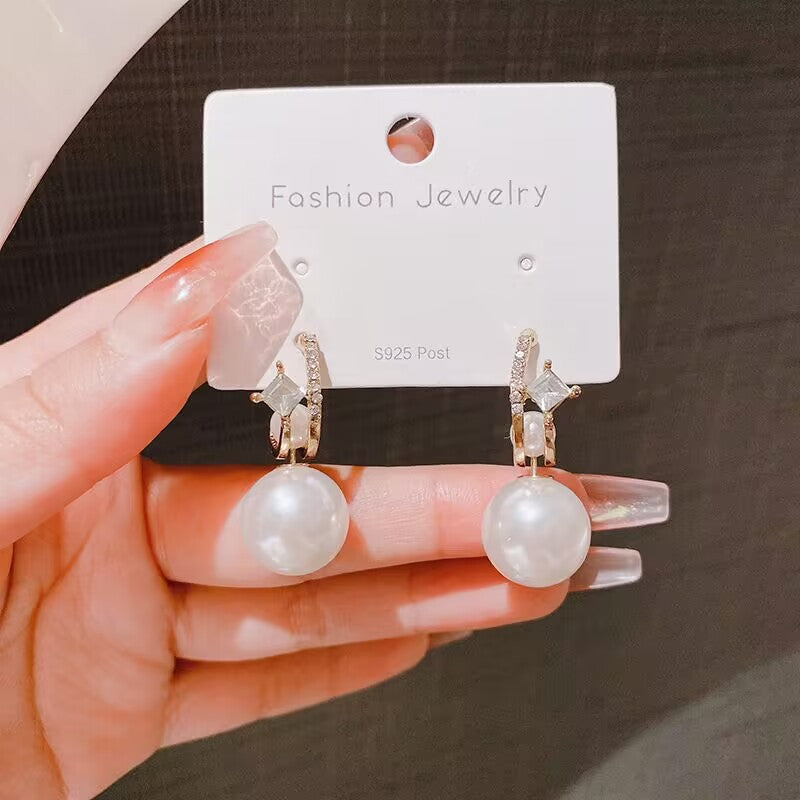 Women's Sier Needle Geometric Pearl Fashion Tassel Earrings