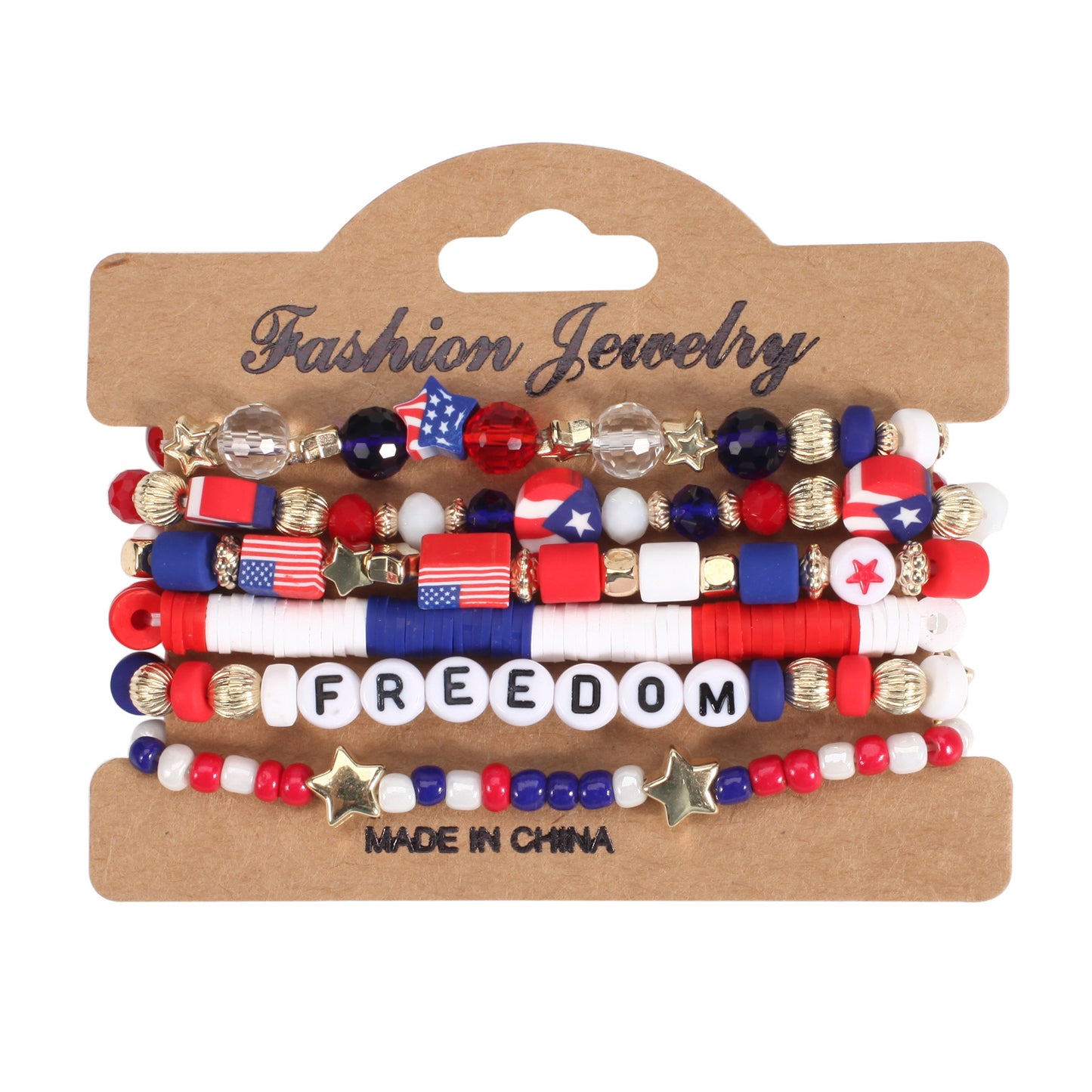 Flag Red White Blue Artificial Crystal Independence Bracelets