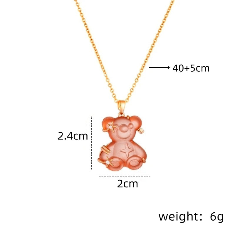 Women's Copper Micro Inlaid Zircon Resin Bear Stainless Steel Light Necklaces