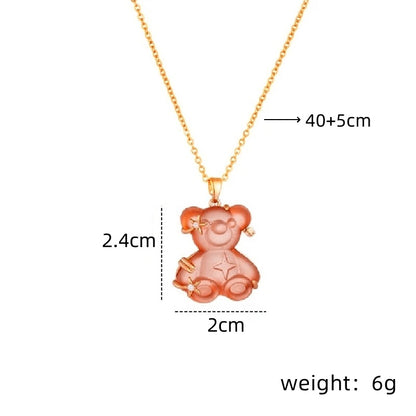 Women's Copper Micro Inlaid Zircon Resin Bear Stainless Steel Light Necklaces