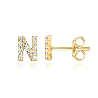 Sier English Alphabet Letter Micro Inlaid Earrings