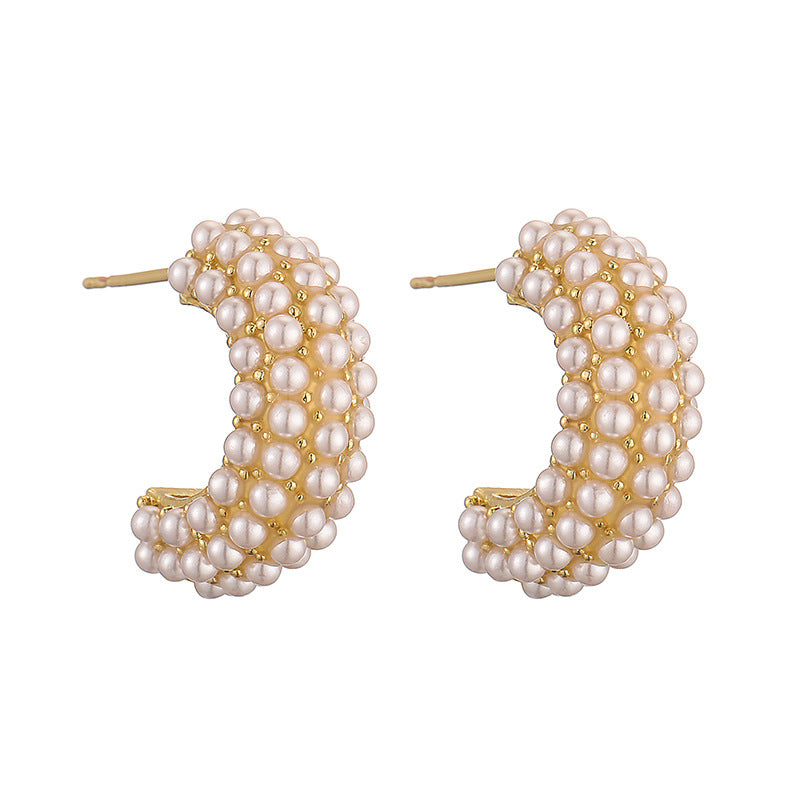 High-grade Copper Inlaid Small Beads Pearl Earrings