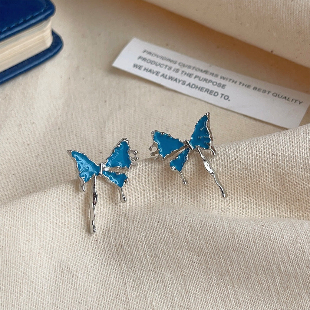 High-grade Sense Blue Color Enamel Design Blooming Earrings