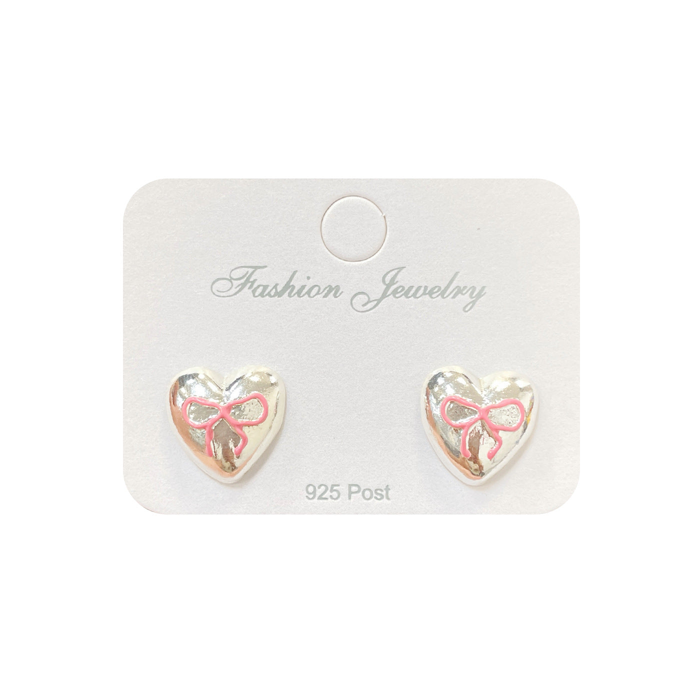 Women's Sweet Pink Bow Love Heart Sier Earrings