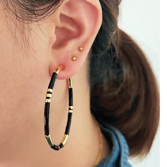 Women's Gold-plated Handmade Enamel Bamboo Sier Needle Earrings