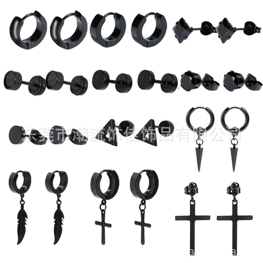 Fashion Stainless Steel Black Suit Cross Earrings